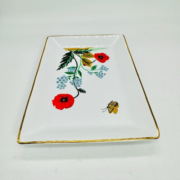 Rifle Paper Co Poppy Botanical Ceramic Catchall Tray/Dish Gold Rim 6.5 x 4.5 in - Picture 4 of 12